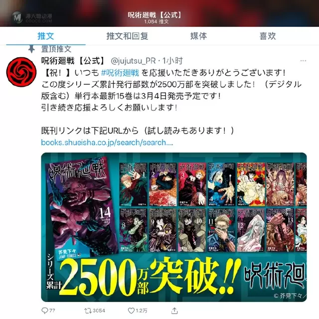 「咒术回战」系列发行量突破2500万 「咒术回战」系列发行量突破2500万
